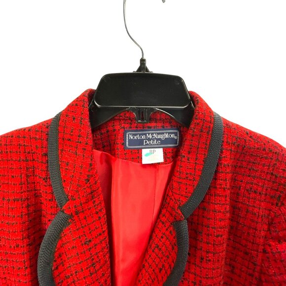 Norton McNaughton Buttoned Blazer Petite 8P Red & Black Acrylic Evening Career - Picture 3 of 7